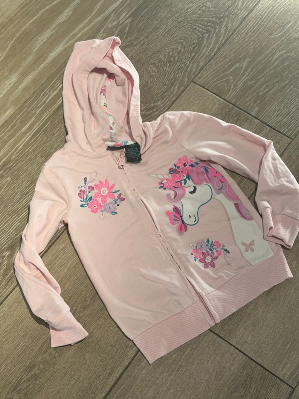 Cynthia Rowley Pink Unicorn Floral Zip Hoodie